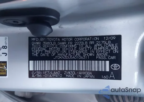 2010 Toyota Prius Iv from USA, damaged, VIN JTDKN3DU5A0106311